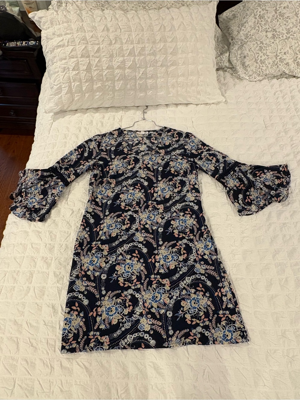 Westport Navy Floral Bell-Sleeve Midi Dress